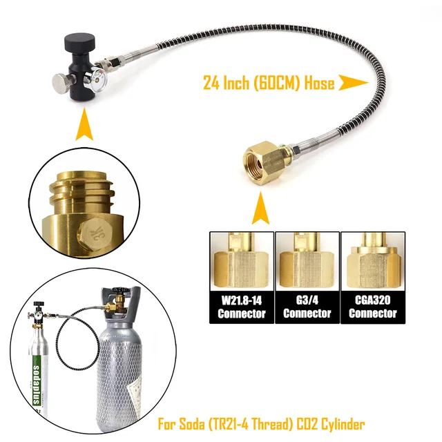 Co2 ถังเติมอะแดปเตอร์ท่อ Gauge Kit สําหรับ Sodastream ชาร์จเติม CO2 พร้อม W21.8-14 G3/4 CGA320 Connector 1