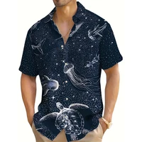 Summer Fashion Men's Casual Short Sleeve Shirt Ocean Animal Print Casual Daily Wear Oversized Tops 1