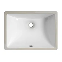 1pc Bathroom Sink Undermount - 18"x13" Modern White Rectangular Vessel Undermount Sink, Porcelain Ceramic Under Counter Lavatory 2