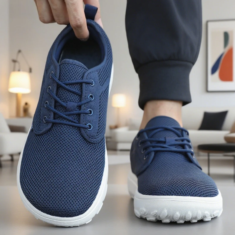 Men's Big Foot Walking Shoe Wide Toe Minimalit Mesh Breathable Shoe Fashion Comfortable Flat Bottom Outdoor Running Sneakers Men