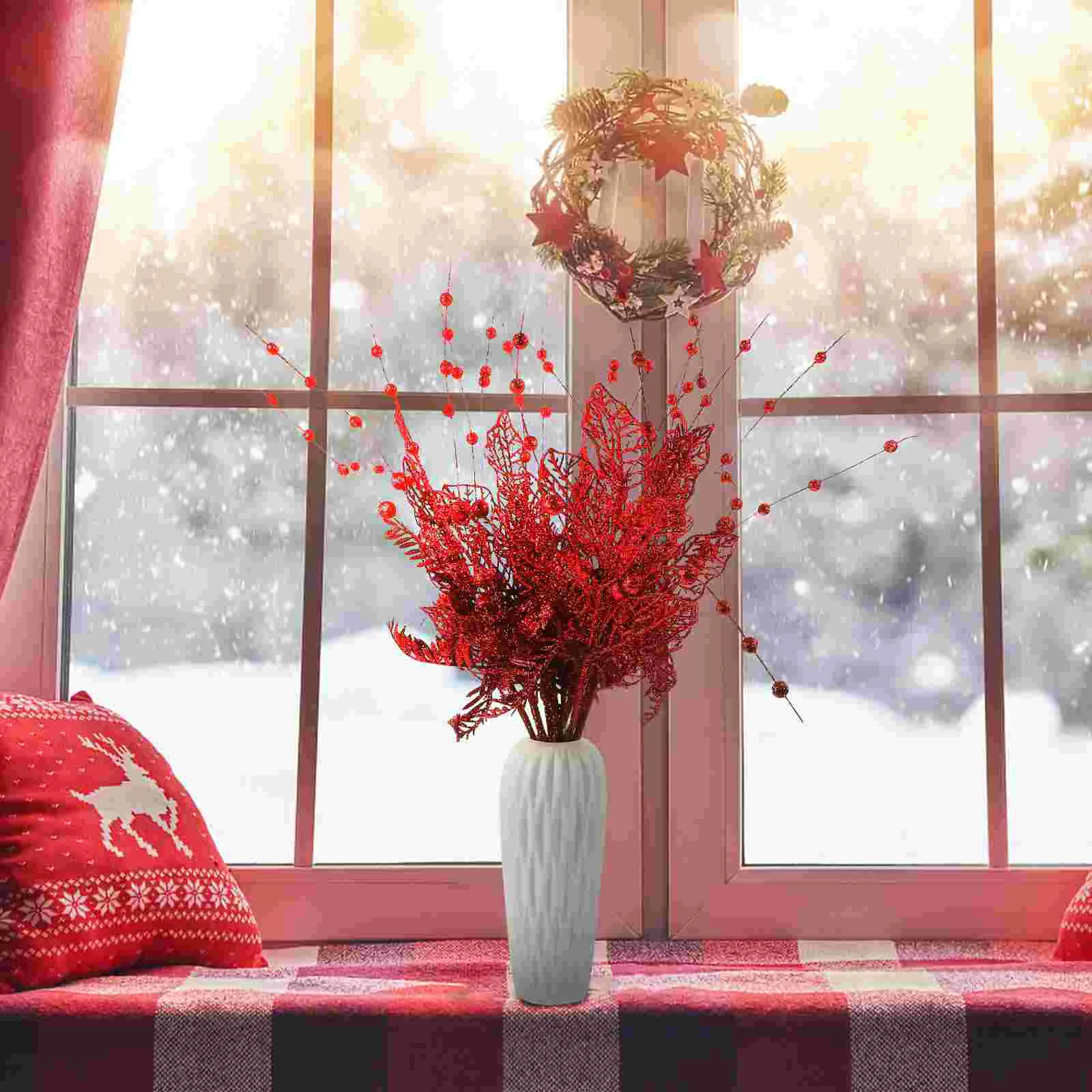 

Christmas Ornament Gold Pink Flower Lily Decorative Branch Floral Decorations Tree Branches for DIY Berries