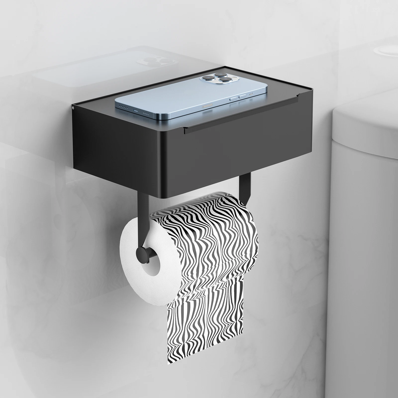 Bathroom Toilet Paper Holder with Storage Box Wall Mounted Stainless ...
