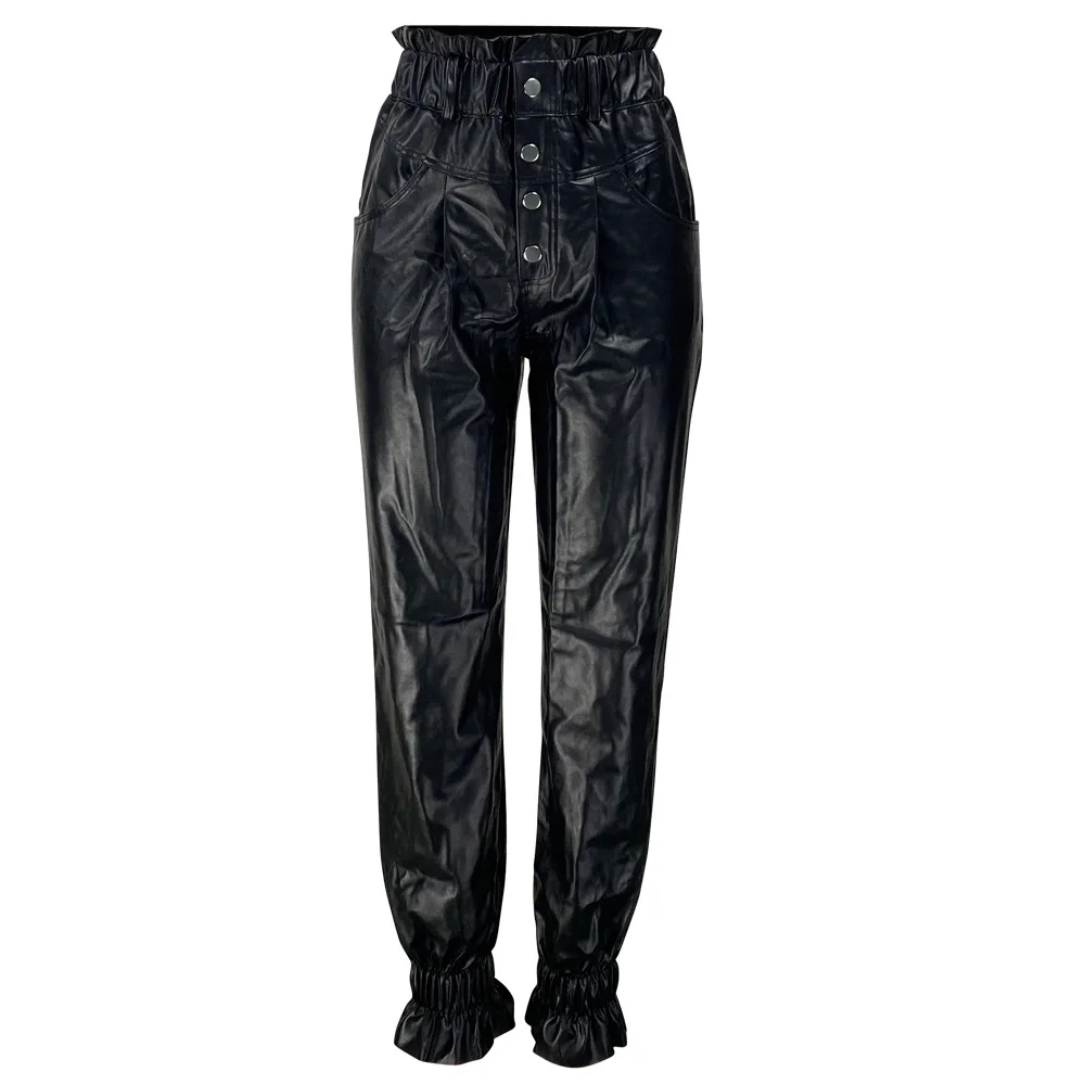 

2021 Women Chic High Waist PU Leather Pants Casual OL Trousers Woman Pants Fall Clothing Pants Y2k Pants Streetwear Women