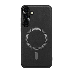 Luxurious Leather Magnetic Ring Phone Case with Metal Accents - Galaxy A37 (Black)