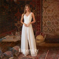 Customized Jumpsuit Bride Dress V-Neck Wedding Dress Modern Floor-Length Lace Chiffon Wedding Dresses for Woman Vestidos Dresses 1