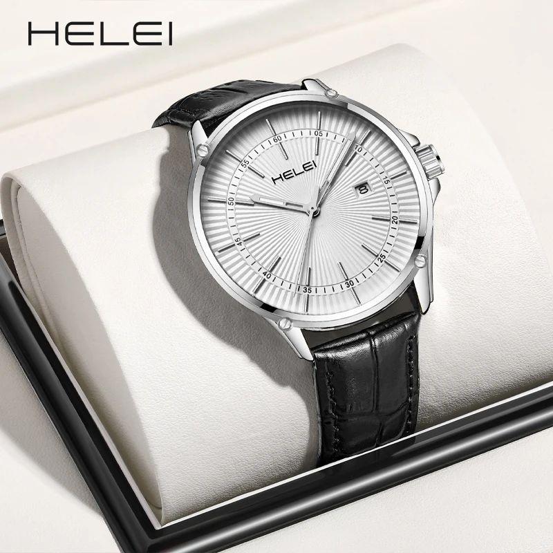 HELEI brand business luxury watches men's quartz watches waterproof quartz leather wristwatch fashion men's watches gift for men