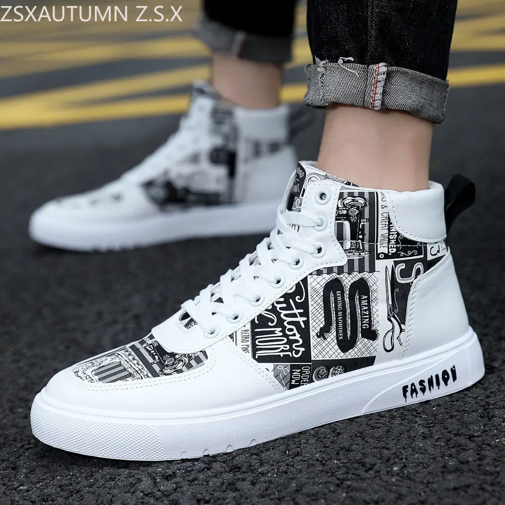 

Fashion Personalized Graffiti High Top Sneakers Men's Shoes Comfortable Skateboard Men's Shoes 2023 Casual Student Sports Shoes