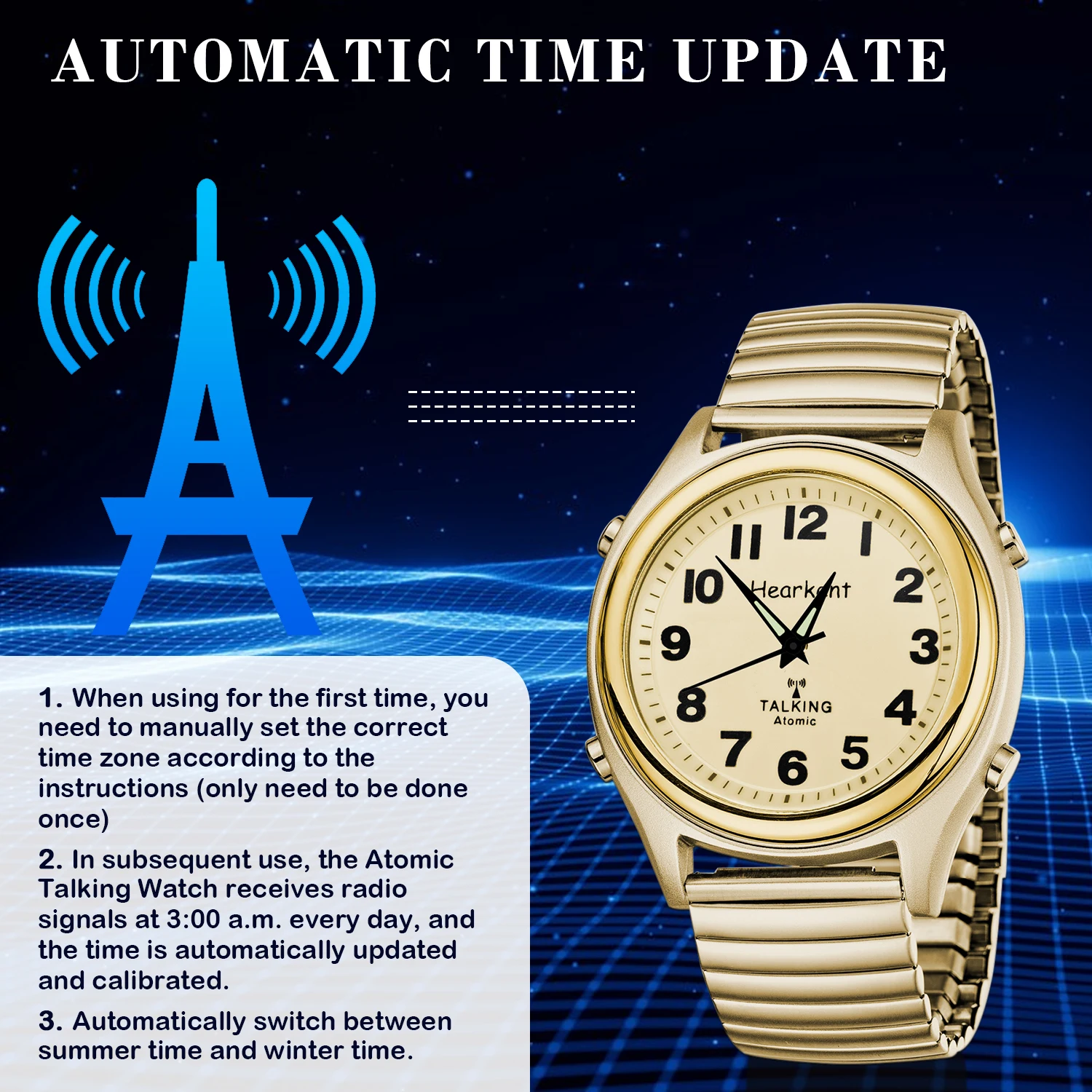 Hearkent English Talking Watch for Elderly Classic Elastic Strap Watch US Atomic Clock Digital Watch Couple Watch Parents Gift
