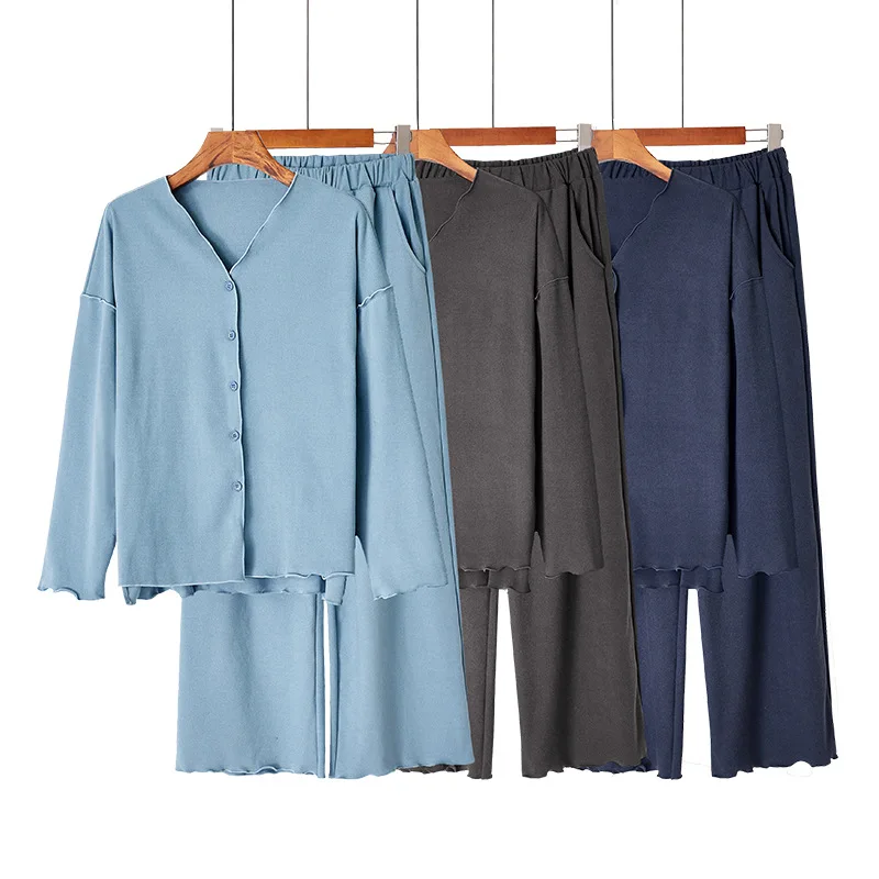 Pajamas New Fabric Hot Card Velvet Pijamas Women Thickened Self-Heating Warm V-Neck Solid Long Sleeve Sleepwear Two Piece Set