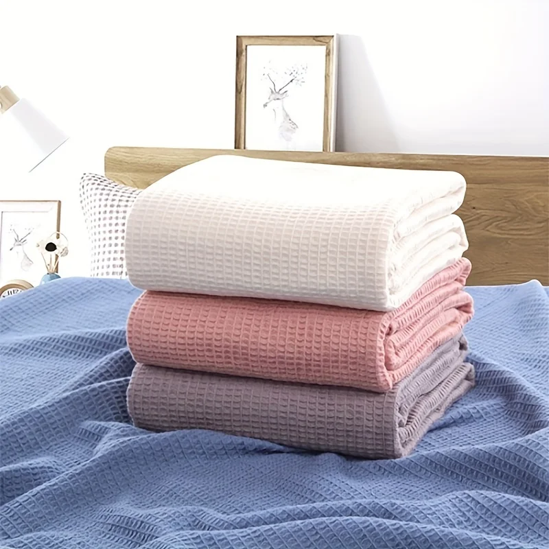 

1pc Cotton Soft Waffle Blanket, Breathable Bed Blanket All Season Universal Blanket, For Bed Sofa Couch Car