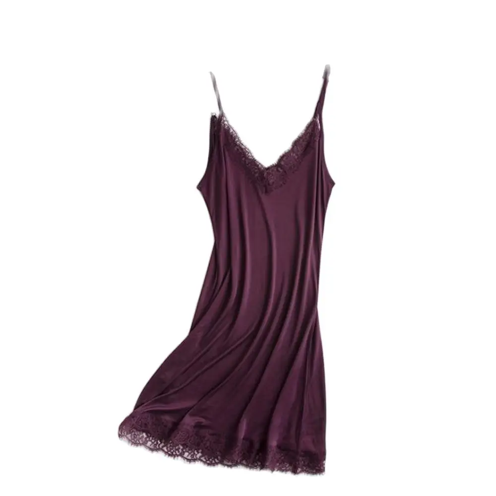 

Woman Summer Lace Splice Spaghetti Strap Silk Dresses Female Thin Adjustable Silk Dress Women Backless Breathable Silk Dresses