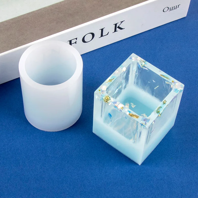 Crystal DIY Epoxy Resin Hexagonal Jewelry Box Silicone Mold Love Heart Storage Box Mold Brush Pot Resin Mold Jewelry Handcrafts