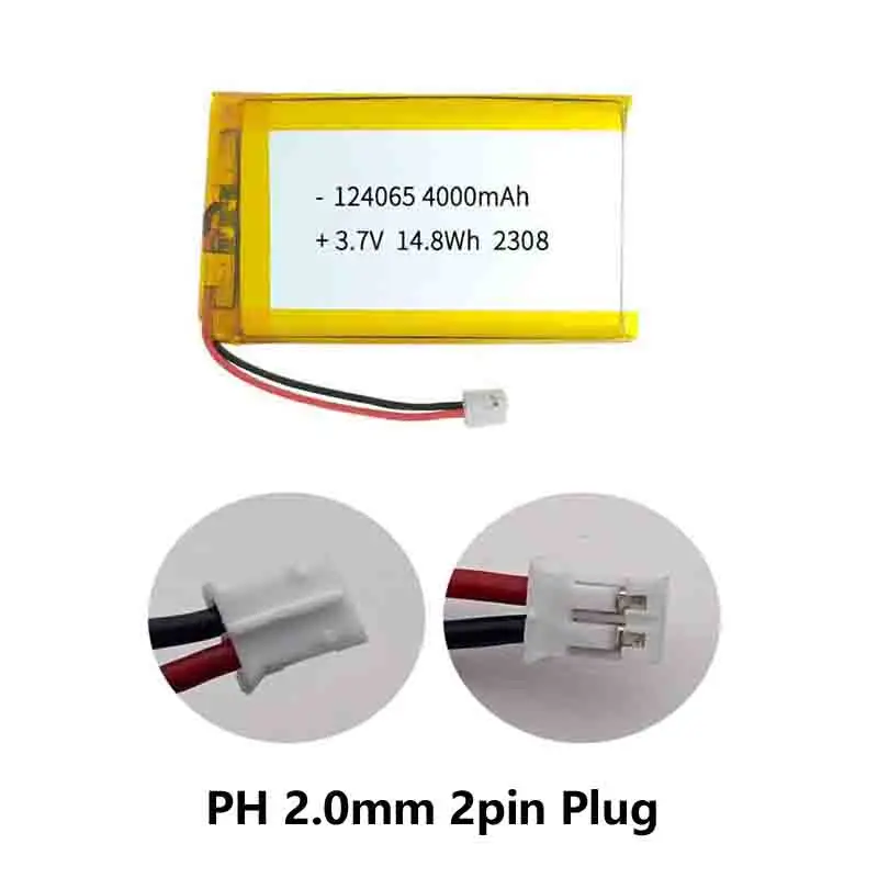 Bateria de Lítio Polímero 3.7v 4000mah 124065 ph 20 mm Plugue 2pin Smart Lock Aquecedores de Mão Tablet Câmera Gravador Rádio - Image 4