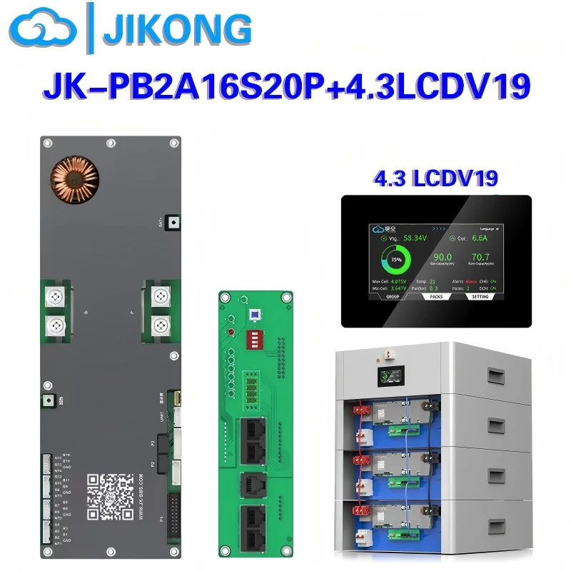 JKBMS 200A 300A Inverter bms V19 for 16S 48V Lifepo4 Batterys Active equalizing current 2A Bluetooth/RS485/CAN/Parallel function