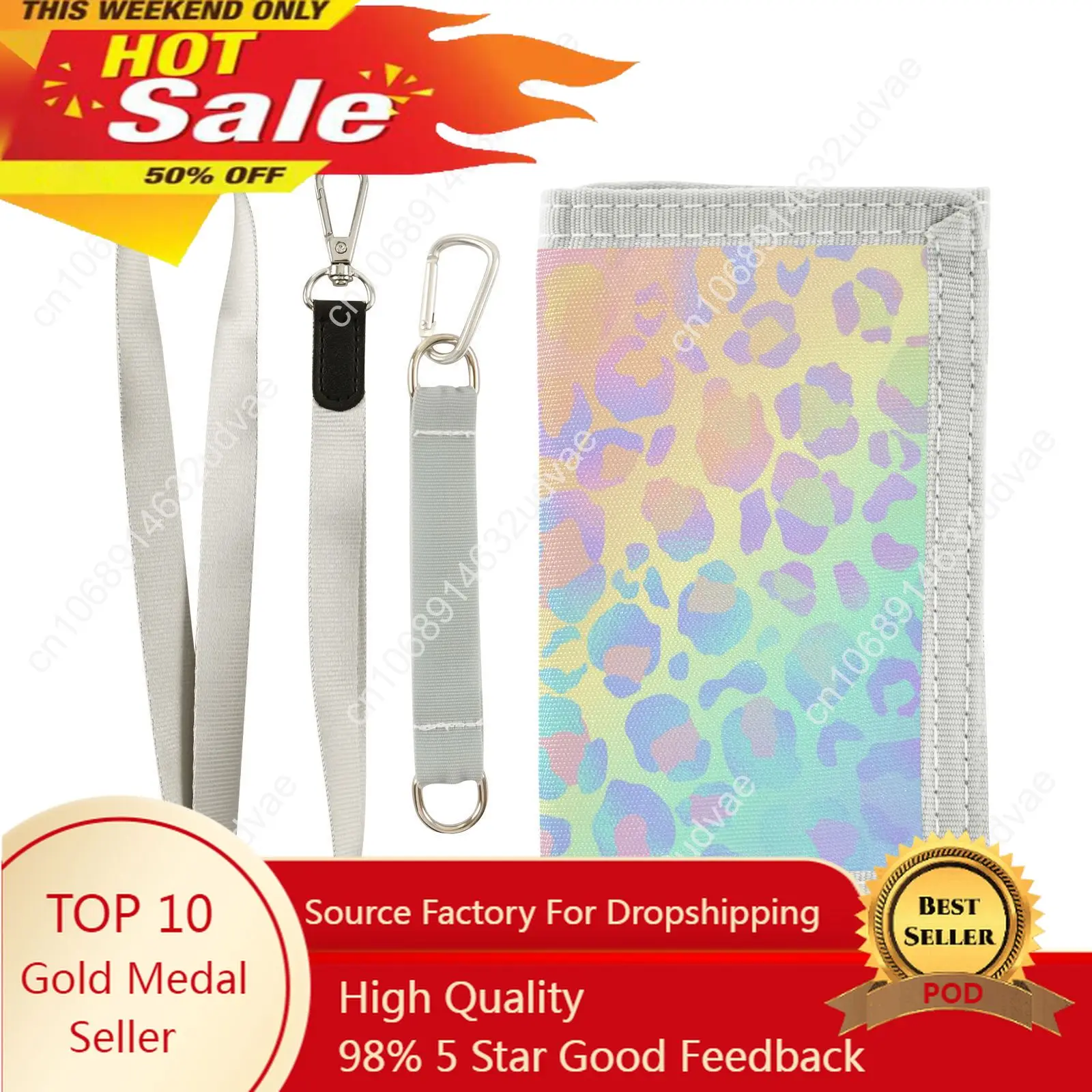 Boy' Girl' Short Lanyard Small Wallets Student Triple Fold Card Holder Girl ID Bag Card Holder Coin Purse Ladies Leopard Wallets