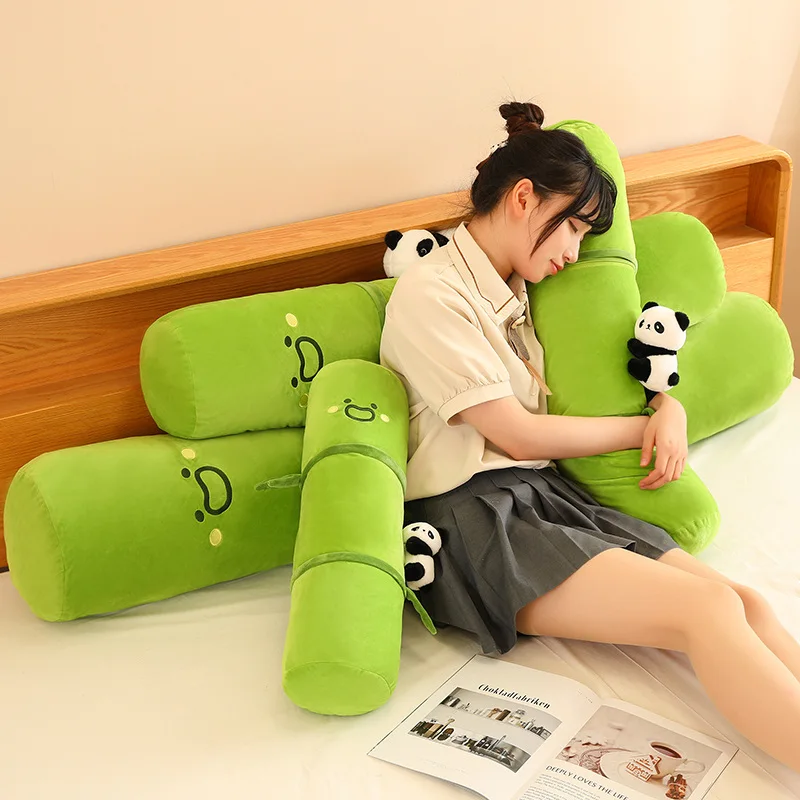 Kawaii Panda Long Green Bamboo Plush Pillow Stuffed Sleeping Leg Support Bolster Small China Panda Plushie Decor Peluche Gift 3