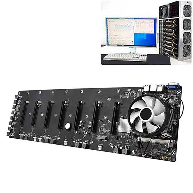 ETH-B75 BTC Mining Motherboard with G530 CPU+Fan+128G SSD+8G DDR3 RAM+8XPower Cord LGA1155 8 PCIE 16X Slots 65mm VGA USB best budget gaming pc motherboard