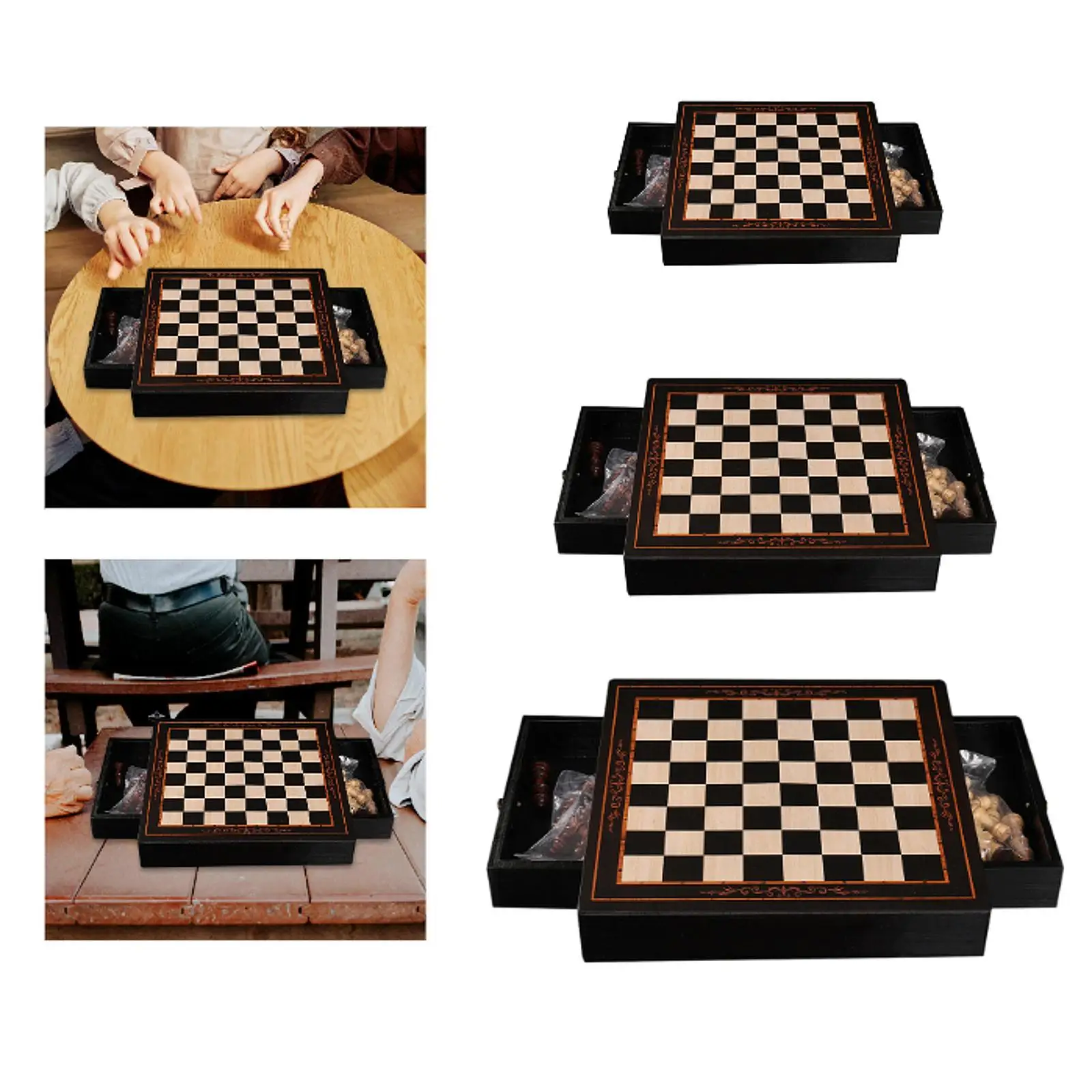 Chess Board Set Strategy Game Housewarming Gift 2 Extra Queens Board Games with Drawers for Outdoor Schools Camping Kids Family