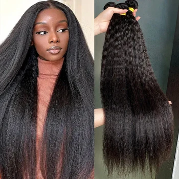 Raw Human Hair Bundles Kinky Straight Brazilian 3 4 Bundles 28 30 Inch Virgin Hair Extension For Women Coarse Yaki Weave Bundles 1