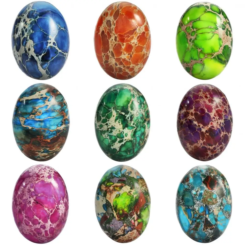 TUMBEELLUWA 1Lot (10Pc) 타원형 바다 퇴적물 재스퍼 카보숑, 플랫백 스톤 무작위 색상, 18x25mm