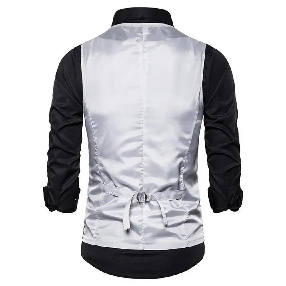 Description Picture 2 of itemMen Suit Vest Bow Set V Neck Sleeveless Single-breasted Vest Jacket SLim Fit Cardiagn Stage Show Emcee Performance Men Waistcoat