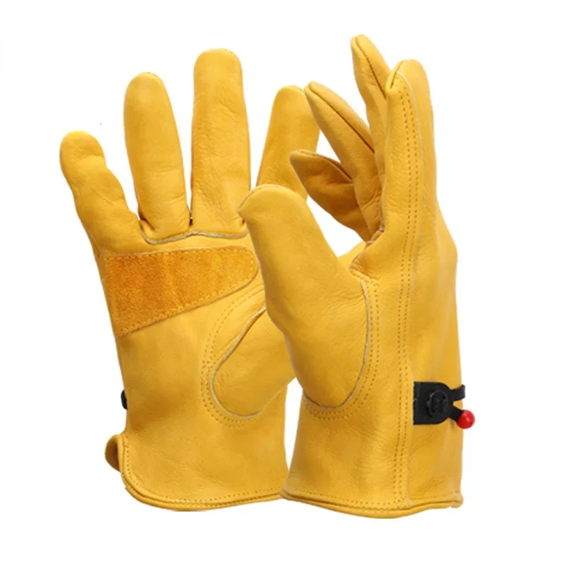 Leather Work Gloves For Men Yellow Cowhide Heavy Duty Safety Protective Driver Working Welding Mechanic Gloves 2