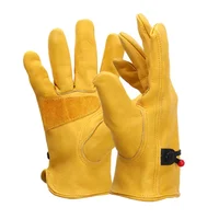 Leather Work Gloves For Men Yellow Cowhide Heavy Duty Safety Protective Driver Working Welding Mechanic Gloves 2