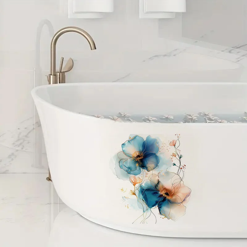 C1127# Abstract Floral Toilet Sticker Durable Material Home Wall Decor Aesthetic Room Decoration