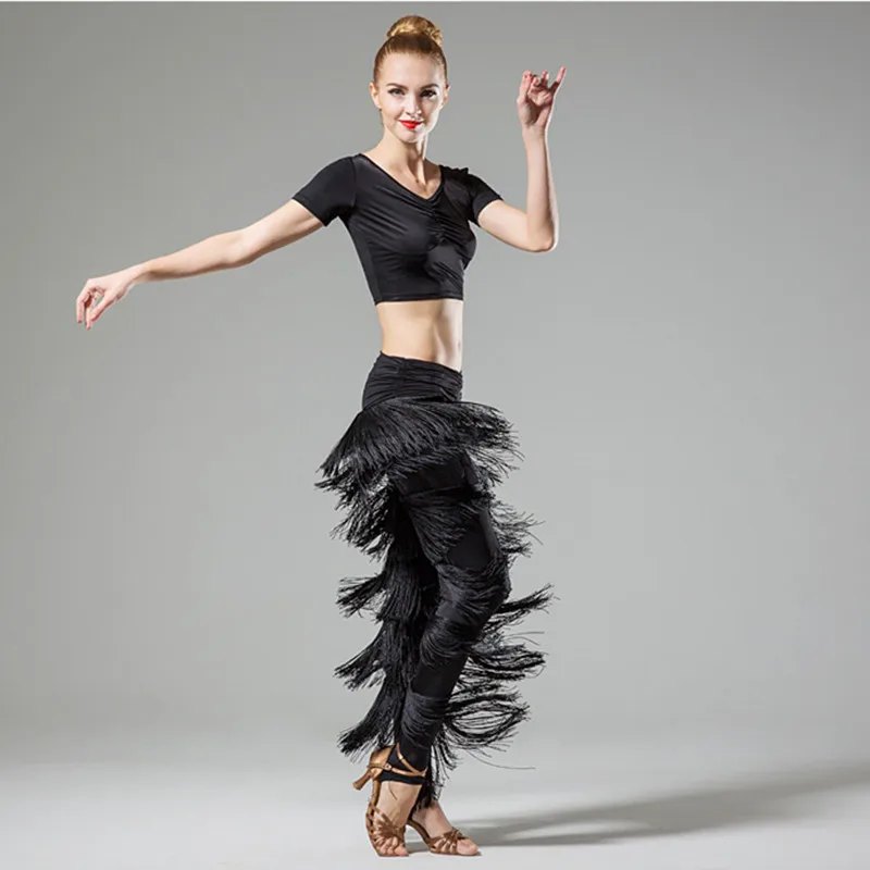 Latin Dance Fringe Pants Women Red Tassel Latin Dance Pants Dance