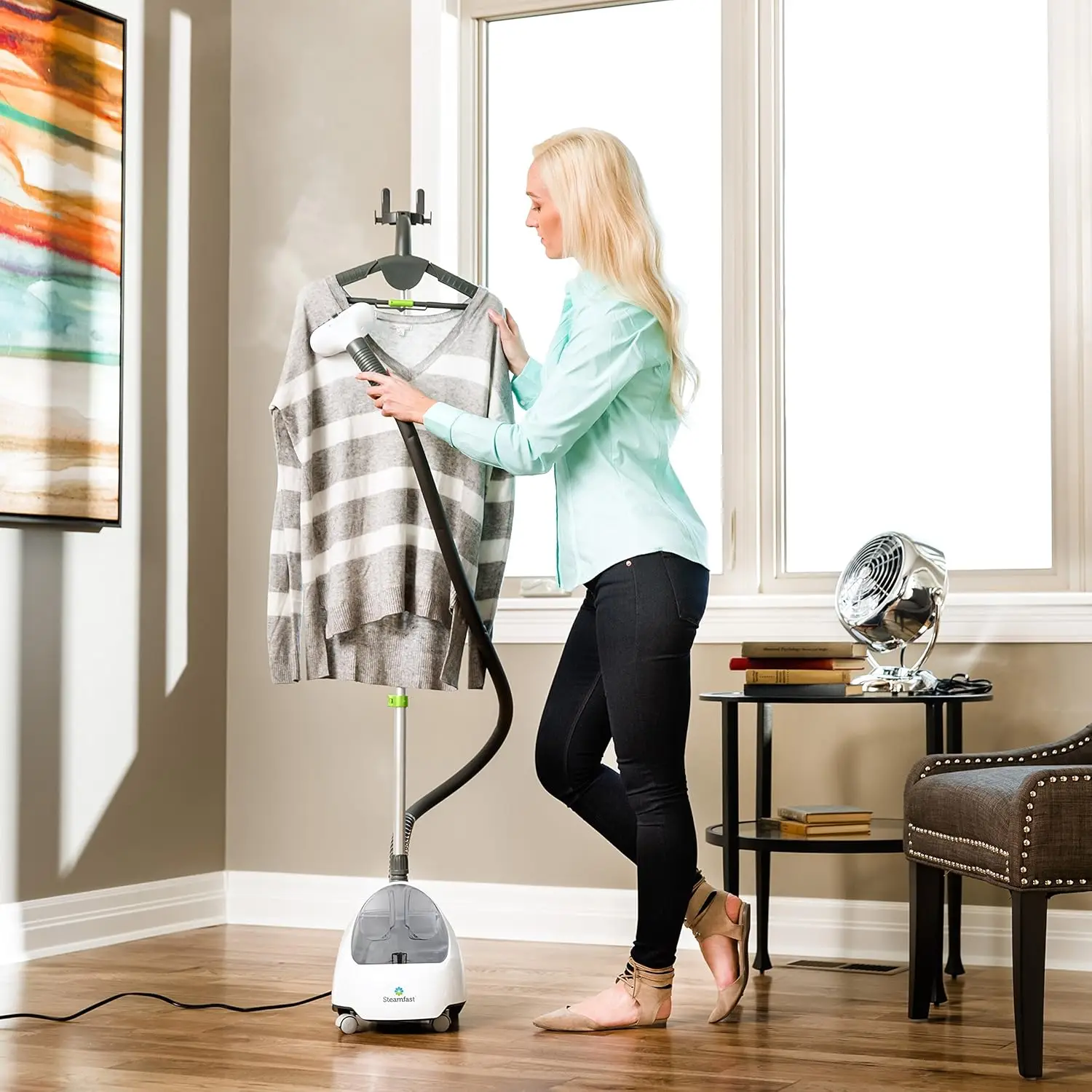 SF-520 Full Size Fabric Steamer with Insulated Hose, Clothes Hanger, and Fabric Brush , White 3