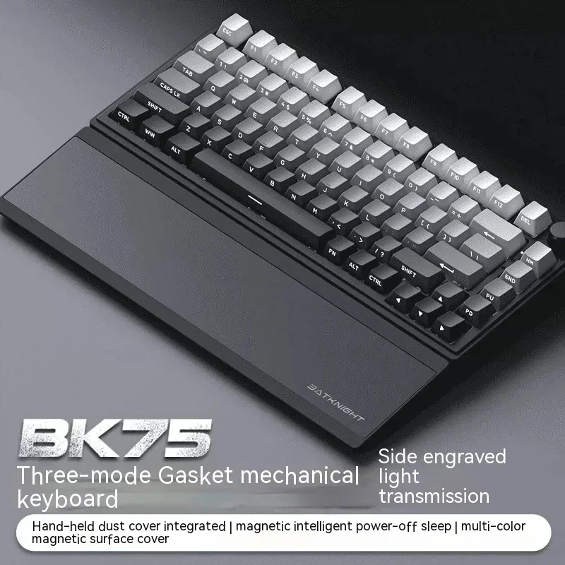 Batknight BK75 기계식 키보드, 무선 블루투스 3 가지 모드, 다기능 노브 개스킷, RGB 핫 스왑 게이머 PC 게임용 키보드