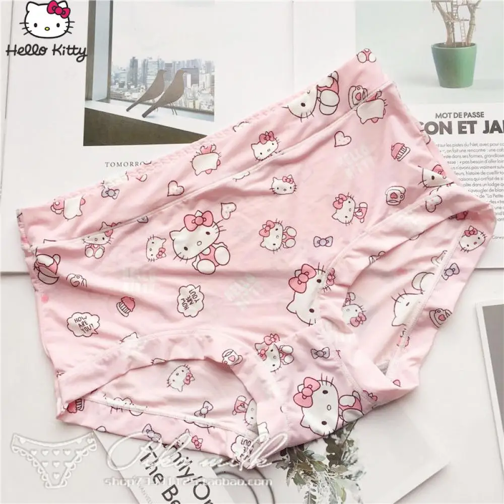 Cartoon Hello Kitty Girls Underwear Panties Sexy Panties Sanrioed Anime Kawaii Women Cute Cat Ice Silk Print Breathable Briefs