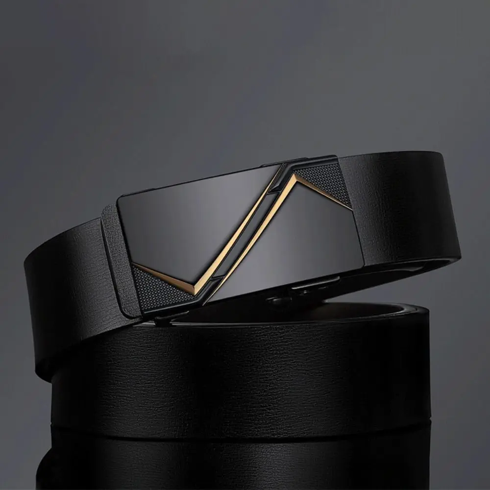 Casual Geometric Genuine Leather Belt Luxury Design Man Automatic Buckle Waist Belt Trendy Brand Business Waistband