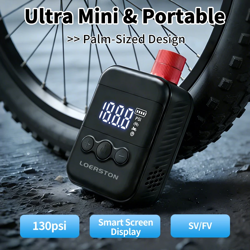 LOERSTON Portable Electric Bike Pump USB Rechargeable Digital Gauge with Presta/Schrader Valves for Bicycles Motorcycle