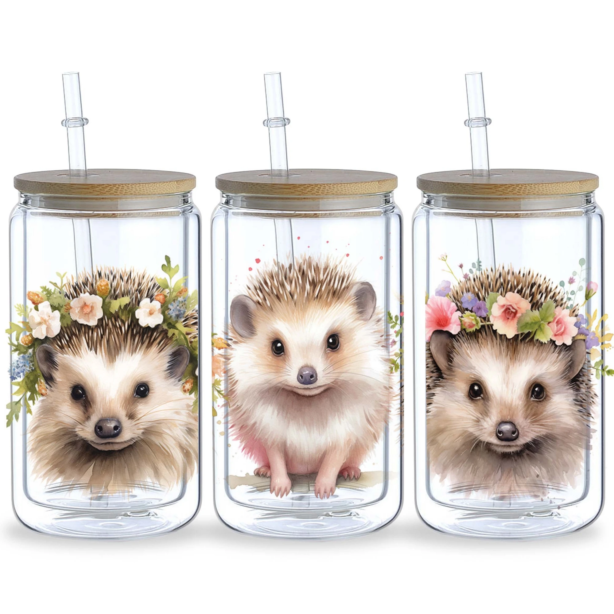 5 Sheets Rabbit Hedgehog Cow Duck Elephant Animal UV DTF Glass Cup Packaging Wipe-On Transfer Stickers for 16 Ounces Glass
