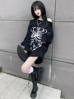 Goth Skull Print Harajuku Sweater Sweater Tops Aesthetic Women's Black Pullover Harajuku Fashion Streetwear Tops 2000 - Image 3