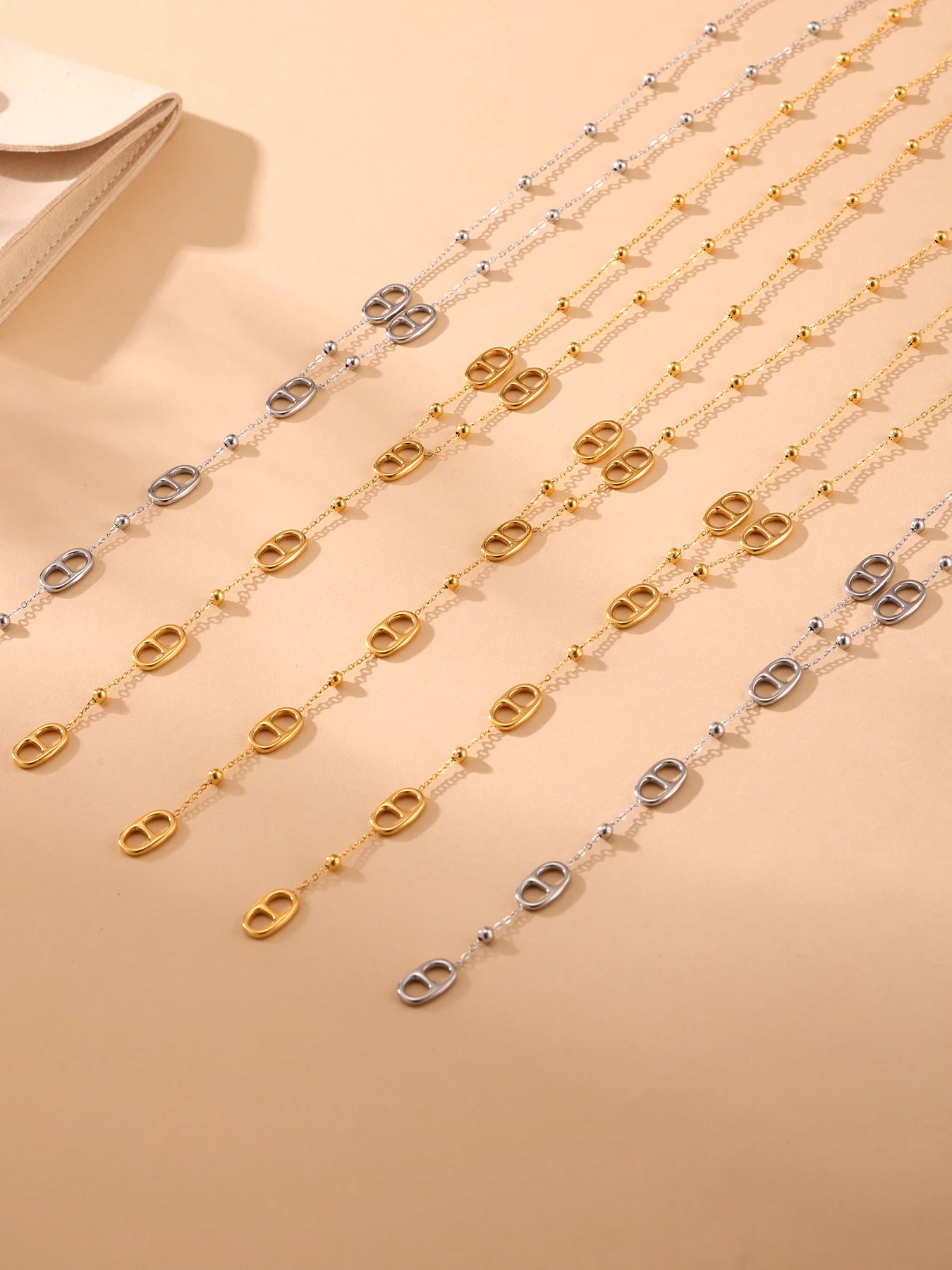 Long Chain Stainless Steel Necklacs For Women PVD Real Gold Plated Metal Female Collar Party Banquet Jewelry