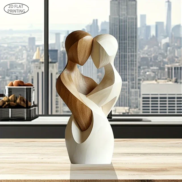 Statue de Couple en bois 2D plate et élégante, décoration moderne pour la maison, bois artificiel, ornements de noël pour la maison, décoration de chambre et de bureau, cadeau 2