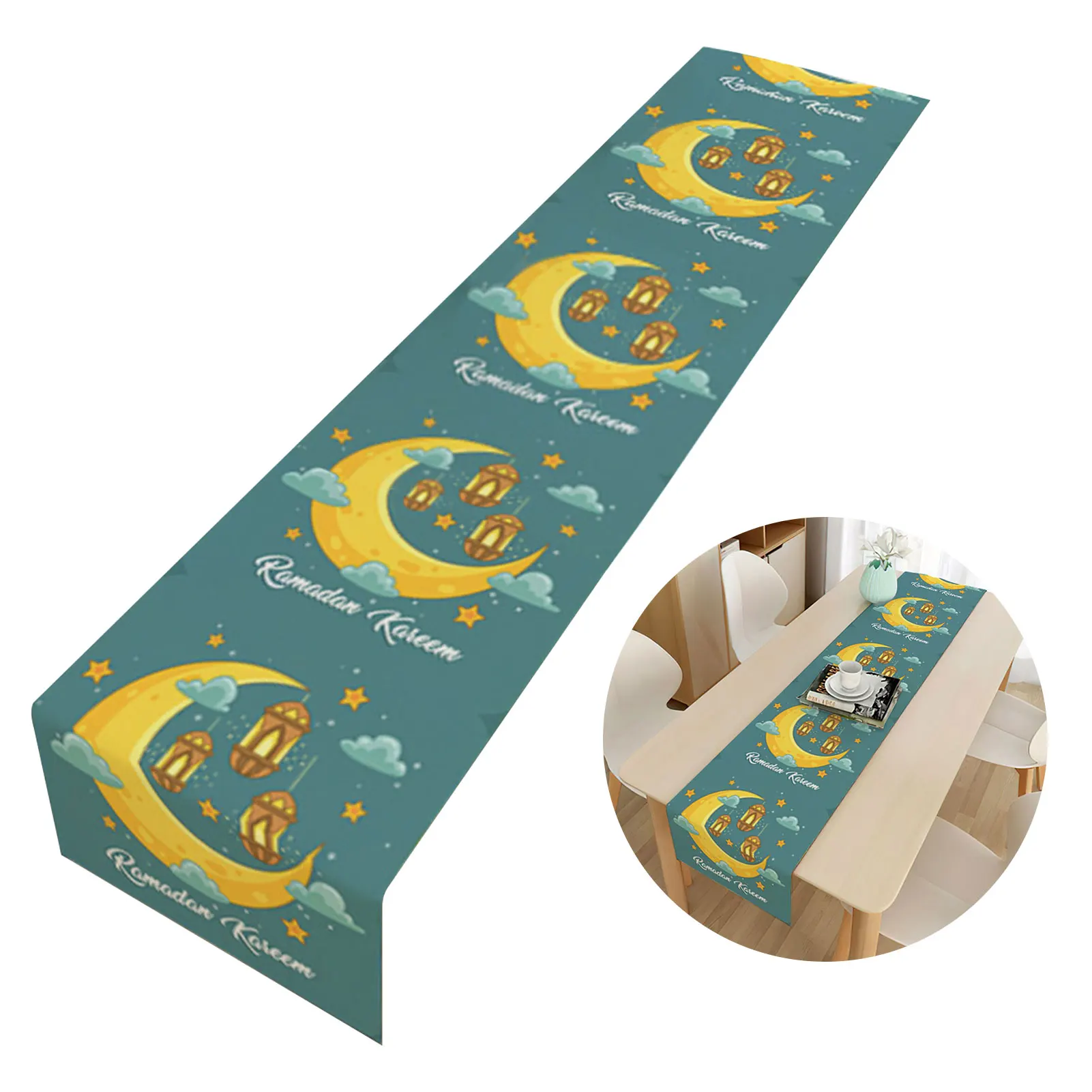 EID Mubarak Table Runner Ramadan Decoration For Home Tablecloth Ramadan