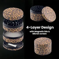 1.6/2 Inch Leopard Print Herb Grinder Portable 4 Sections Spice Grinder Cigarette Shredder Kitchen Gadgets Smoking Accessories