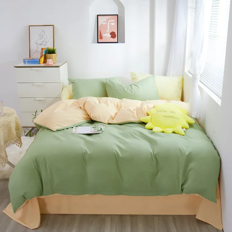 

Nordic Simple Bedding Set Autumn Spring Plain Brushed Polyester AB Side Duvet Cover Flat Sheet Pillowcase Home Textile 3/4pcs