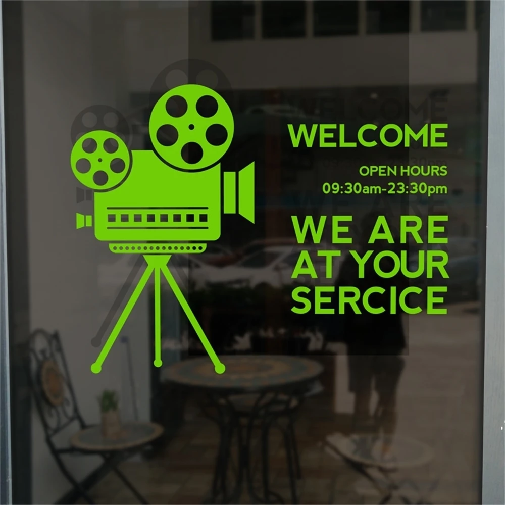 Projector Machine Poster Decoration Wall Stickers Bar Tea Restaurant Coffee Shop Window Glass Door Business Time Welcome Sticker