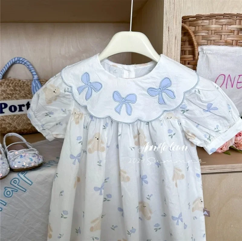 Summer 2025 Kids Clothes for Baby Girls Dress Cute Cartoon Rabbit Bow Floral Dress Sweet Party Dresses Lolita Dress 2-8y 3