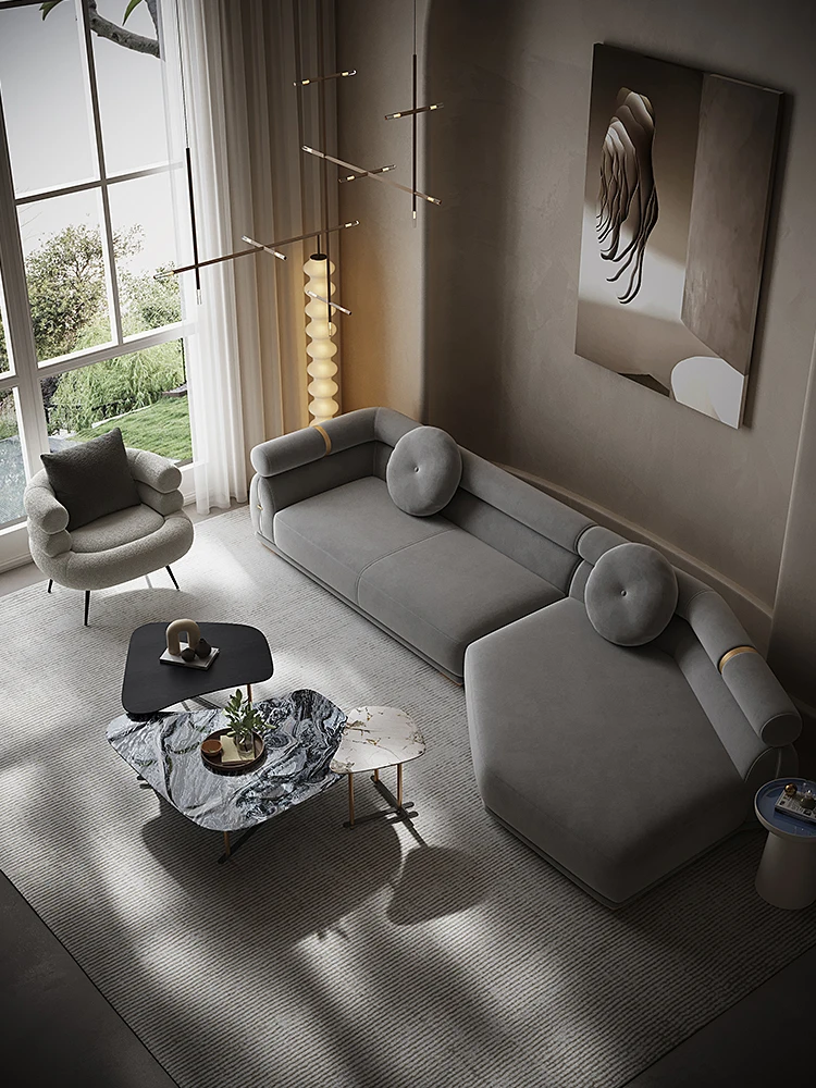 

Special-shaped sofa fabric living room modern luxury Italian high-end flannelcloth beancurd block corner combination sofa