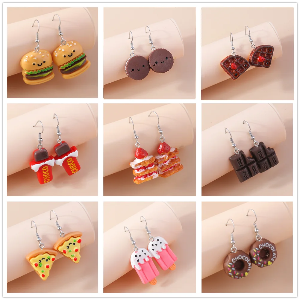 Aihua Harz Lustige Lebensmittel Ohrringe Französisch Frites Kekse Eis Brot Hot Dog Pizza Schokolade Erdbeere Kuchen Ohrringe Geschenke
