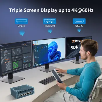 CWWK Mini PC N355 Firewall Appliance, Fanless Mini Computer with 6 Port 2.5GbE i226-V LAN, F5 OPNsense Micro PC DDR5 NO RAM/SSD 5