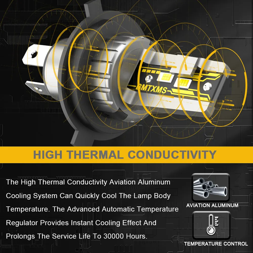 Bmtxms-車とオートバイ用の超高輝度LEDヘッドライト、モーターサイクルヘッドランプ、ライトヘッドライト電球、100w、12v、6500k、h4、9003、hb2、20000lm、ペア  AliExpress