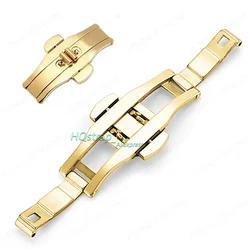 Premium Stainless Steel Double Press Folding Butterfly Clasp Watch Band Buckles - 6mm x19mm (Gold)
