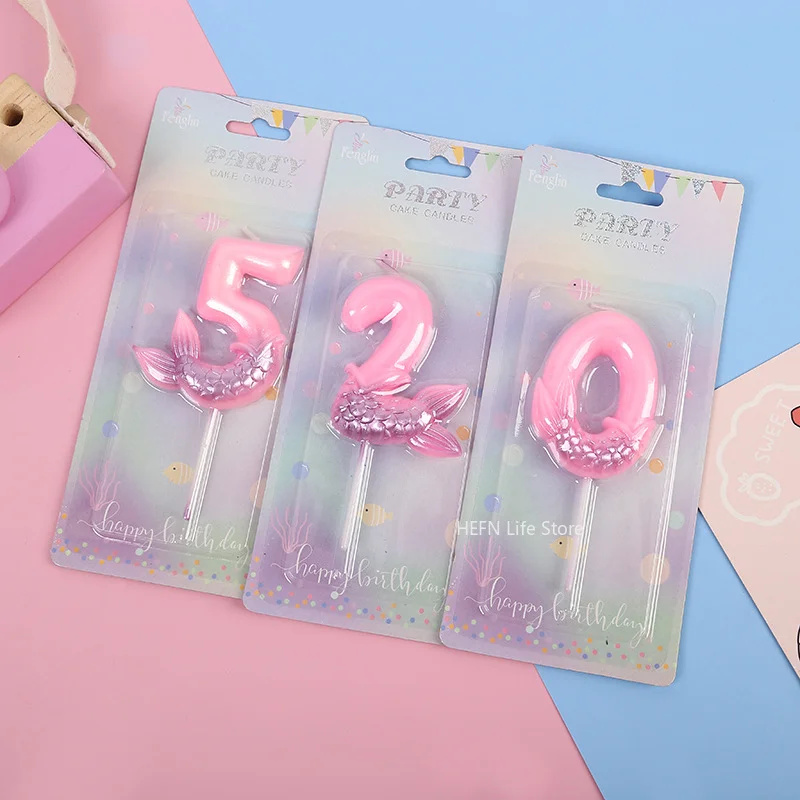 1Pc Pink Mermaid Tail Birthday Digital Candle Used For Weddings Parties Anniversaries