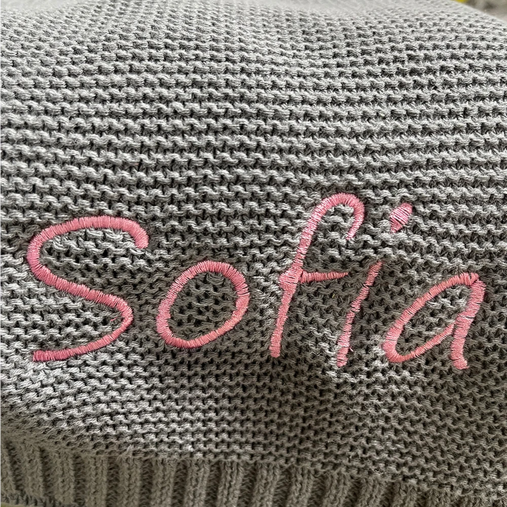 Cotton Knitted Blanket Personalized Embroidered Name Baby Boy Baby Girl Soft Blanket Baby Shower Breathable Stroller Blanket 5